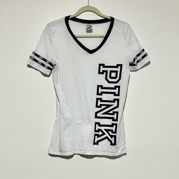 PINK Victoria's Secret Tops - Victoria’s Secret PINK V Neck Logo Tee size small